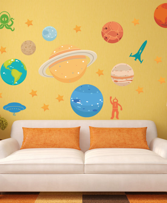 Decalmile Planets Ufo Stars Space Wall Stickers Removable Diy Wall Decals Murals For Children S Room Nursery Classroom Kids Bedroom